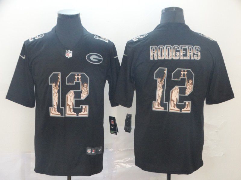 Men Green Bay Packers #12 Rodgers Black Goddess fashion Edition Nike NFL Jerseys